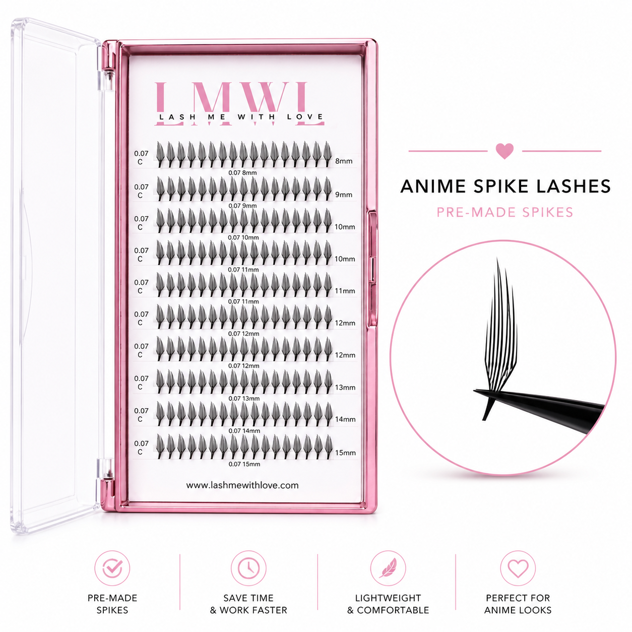 Anime Spike Lash Tray – Wispy Manga Effect (0.07  8–15mm Mix)
